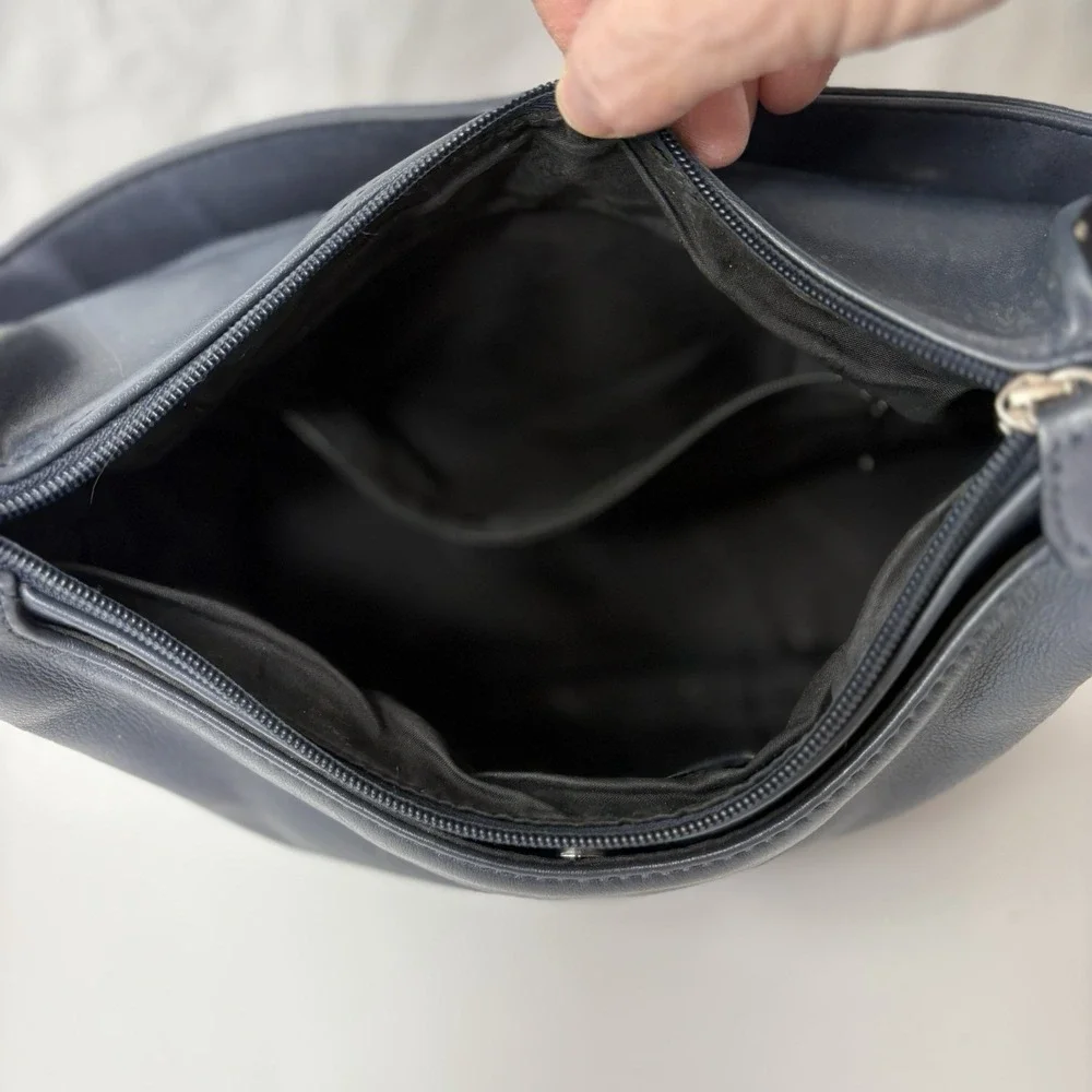 Aurielle Navy Blue Leather Hobo Bag‎ Shoulder Purse Minimalist Y2K Quiet Luxury